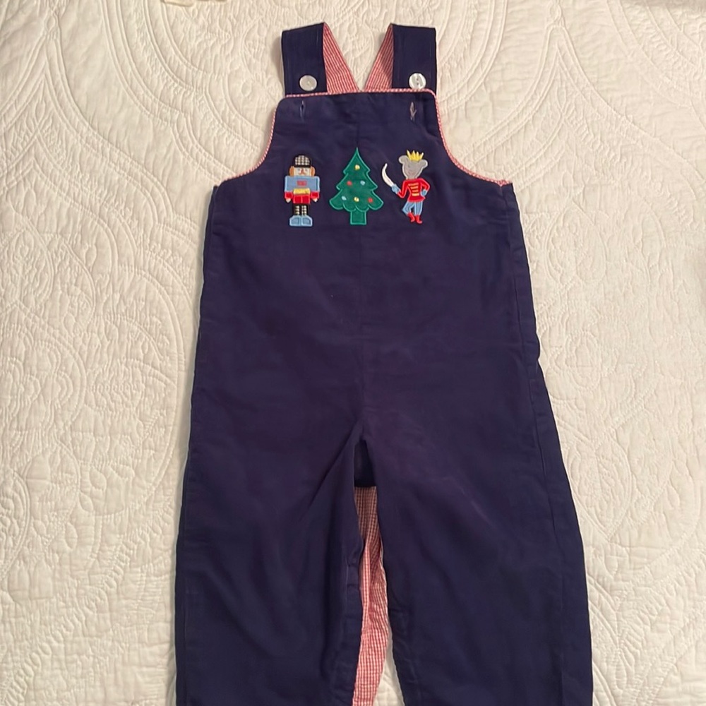 Claire and Charlie 18m Christmas overalls, reversible